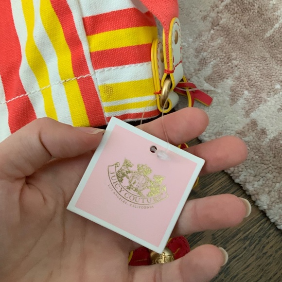 JUICY COUTURE Striped Yellow Orange Hobo Cotton Fabric Shoulder Bag BRAND NEW - Picture 7 of 16